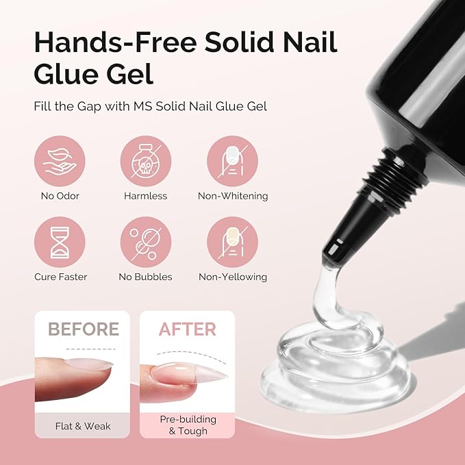 MelodySusie Medium Almond Gel Nail Tips Kit-300PcsPre-Building Apex Fake Nail Tips 20g Solid Nail Glue Gel,Half Matte Full Cover Clear Acrylic Nail,15Sizes Thick Strong Long Lasting for Home DIY&Salon