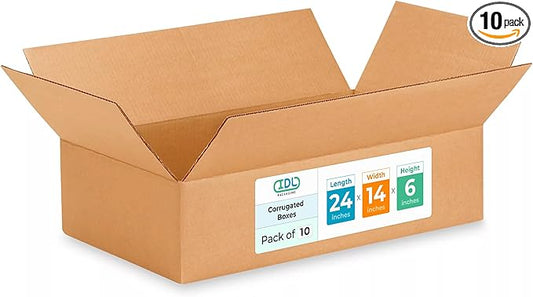 Large Shipping & Moving Boxes 24x14x6 inches (10-Pack) - Extra Strength 200 lb vs Regular - USA-Made Corrugated Cardboard Moving Boxes - Large Box for Packaging by IDL Packaging -