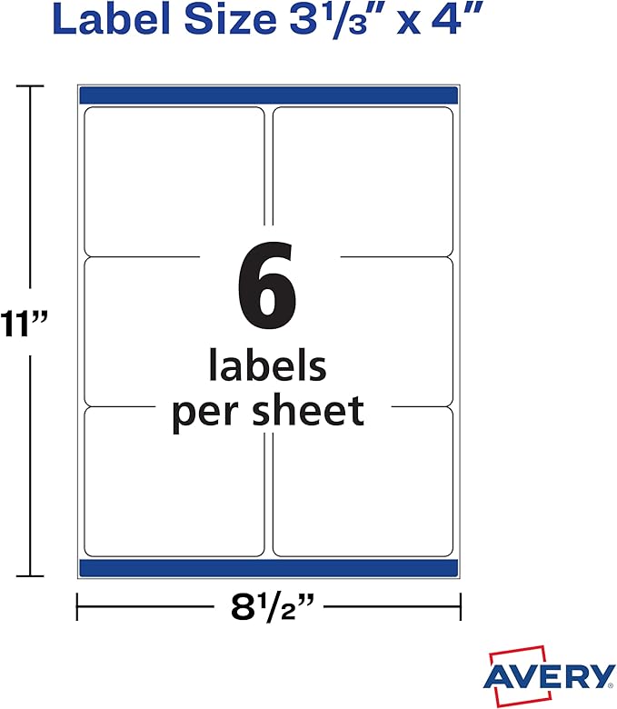 Avery Waterproof Labels with Ultrahold Permanent Adhesive, 3-1/3" x 4", Laser, 2-Pack, 600 Labels Total (25524)