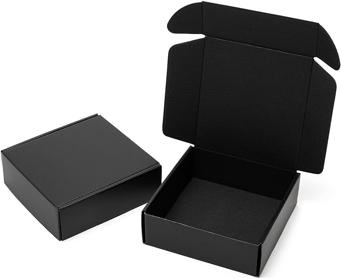 Timirog 6x6x2 Inch Small Black Shipping Boxes 25 Pack Corrugated Cardboard | Mailing Box for Small Business, Tab Locking Literature Mailer for Packing Jewelry Ornament Gift Craft Packaging Supplier