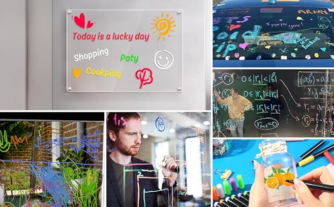 Liquid Chalk Markers for Acrylic Fridge Calendar Planning Board Clear Glass Dry Erase Board Refrigerator Whiteboard for Window/Mirror, 14 Pack, 7 Vibrant Colors, 1mm Fine Points, Easy Wet Erase