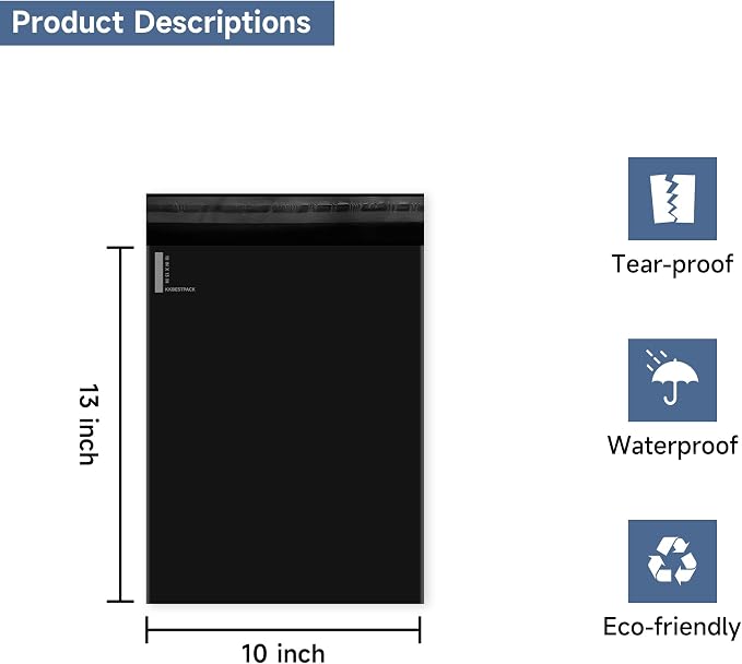 Large Poly Mailers 10x13 Shipping Bags for Small Business – Self Sealing Package Envelopes (10 x 13,Black),100 Count (Pack of 10)