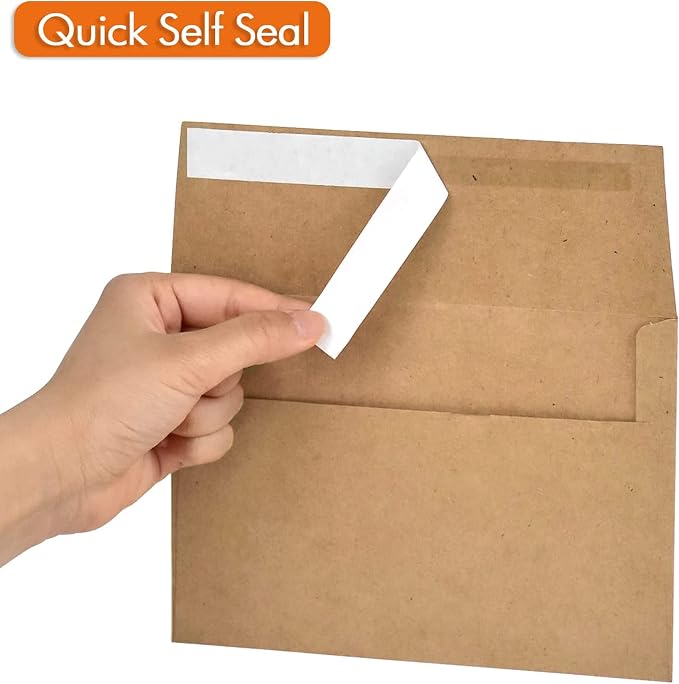 50 Pack 5x7 Envelopes for invitations Kraft Envelopes Quick Self Seal Perfect for Weddings, Invitations, Baby Shower Stationery For General, Office 5.25 x 7.25 Inches