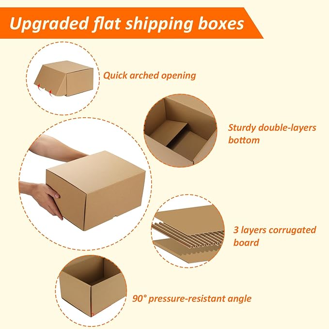 HORLIMER 12x9x6 inches Shipping Boxes Set of 15, Brown Corrugated Cardboard Box for Mailing, Packaging, Small Business