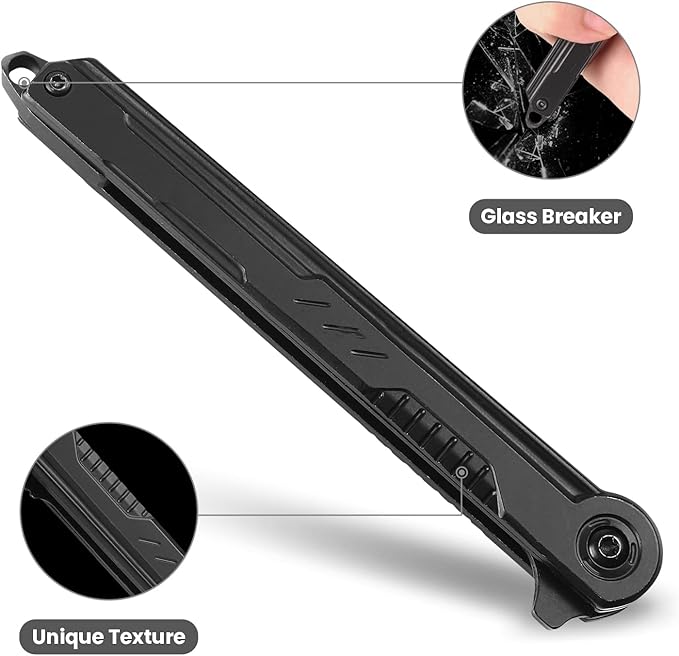 EDC Pocket Knife - 7CR13Mov Steel Tanto Blade, Slim Survival Knife with Clip and Liner Lock, Window Breaker for Outdoor Camping- Stocking stuffer Gifts for Men Women