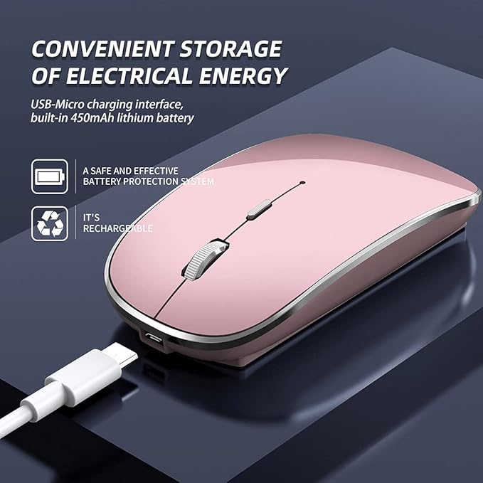 Wireless Mouse Chargeable Portable Silent USB and Type-C Dual Mode Wireless Mouse 3 Adjustable DPI for Laptop, Mac, Android, PC (Q23S Black) (Rose Gold)
