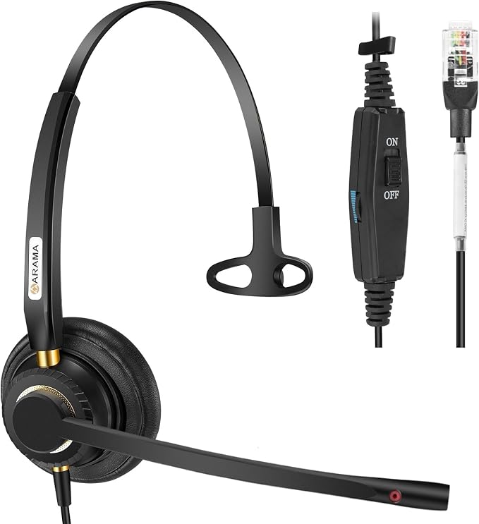 Arama Phone Headset for Office Phones for Polycom & Other IP Phones(A800S2) | Noise-canceling Mic, Metal Headband, Lightweight Design, Plug-and-play, Hands-Free, Call Center, Telemarketing, Office