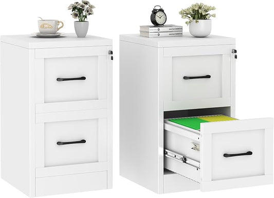 2 Drawer Metal File Cabinet with Lock,Narrow Vertical Filing Storage Cabinets,Steel File Organization for Legal/Letter/A4/F4 Size with Hanging Files,Lockable File Folders for Home Office, White