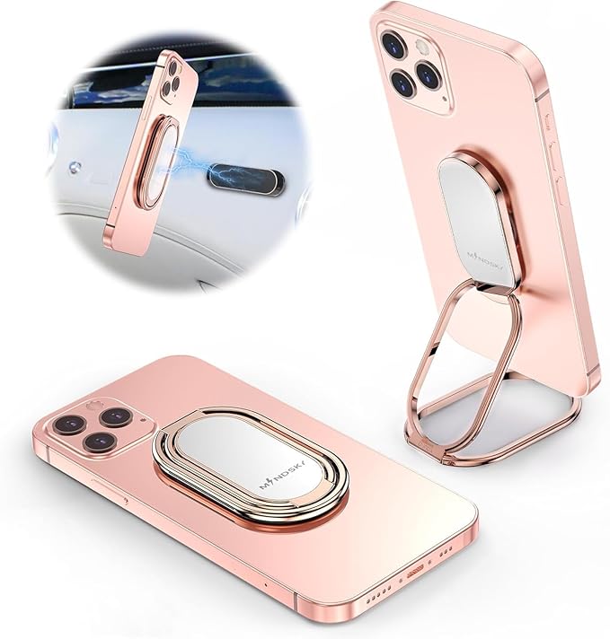 Phone Ring Holder Finger Kickstand 360°Rotation Cellphone Back Grip Foldable Cell Phone Stand for Desk Compatible with iPhone iPad Smartphones Tablets (Rose Gold)