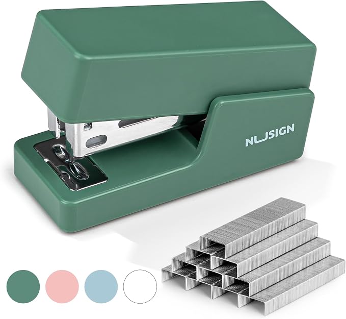 NUSIGN Mini Stapler with 830 Staples, Small Cute Desk Staplers, 25 Sheet Capacity, Green