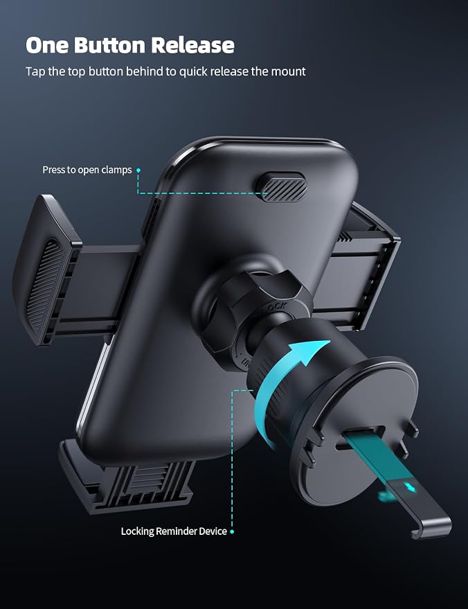 Lamicall 2026 Wider Clamp & Metal Hook Car Phone Holder Vent Accessories | Thick Cases Friendly Phone Holders for Your Car Mount Hands Free for Women Men Gift for iPhone 17 16 15 14 13 Pro Max Black