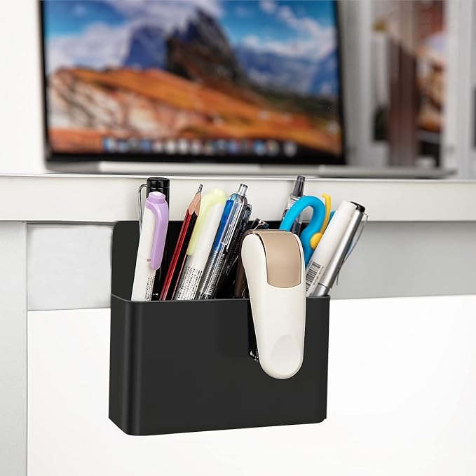 MoKo Magnetic Pen Holder, Pencil Accessories Whiteboard Organizer, Black | Magnetic dry erase marker holder has two compartments and an ABS body for whiteboards, refrigerators and lockers.