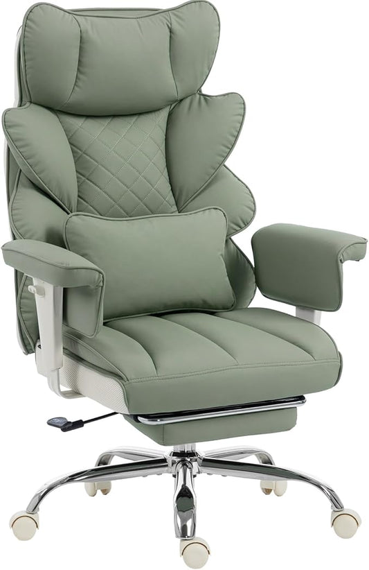 Dowinx Big and Tall Office Chair with Pocket Springs Cushion,High Back Computer Gaming Chairs with Adjustable Armrests,Executive Desk Chairs with Lumbar Support and Footrest,PU Leather-Green