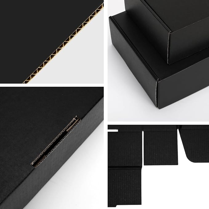 7x5x2 inch Black Shipping Boxes for Small Business- Set of 25 | Sturdy ECT 32 Corrugated Cardboard Mailer Boxes, Easy Assemble for Packaging, Mailing, Gift Giving & Ecommerce Packing