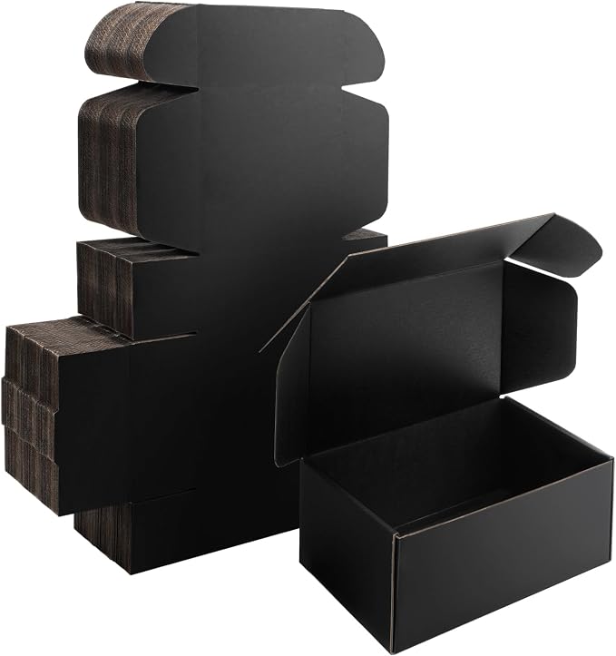 9x6x4 inch Black Shipping Boxes for Small Business- Set of 25 | Sturdy ECT 32 Corrugated Cardboard Mailer Boxes, Easy Assemble for Packaging, Mailing, Gift