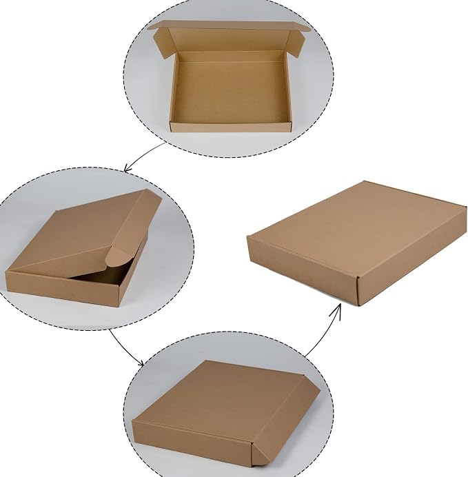 13x10x2 Inches Shipping Boxes Pack of 25, Brown Corrugated Cardboard Boxes for Small Bussiness