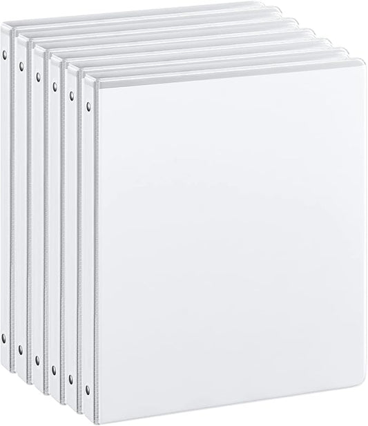 SUIN 1/2-Inch 3 Ring Binders with 2 Interior Pockets, Basic 0.5'' Binders Holds 100 Sheets Letter Size, Office School Home, 6 Pack