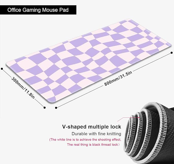 Pastel Purple Desk mat, Checkered Pattern Large Mouse Pad, Protector Pad Writing Mat for Work Home Decor, Desk Pad, Gaming Mousepad, Big Mouse Pads for Office Computer Laptop, 31.5 X 11.8 in
