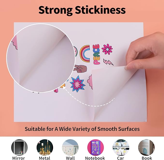 HTVRONT Printable Vinyl Sticker Paper - 70 Sheets Glossy Waterproof Sticker Paper for Inkjet Printer & Laser Printer, Dries Quickly & Tear Resistant, 8.5"x11"
