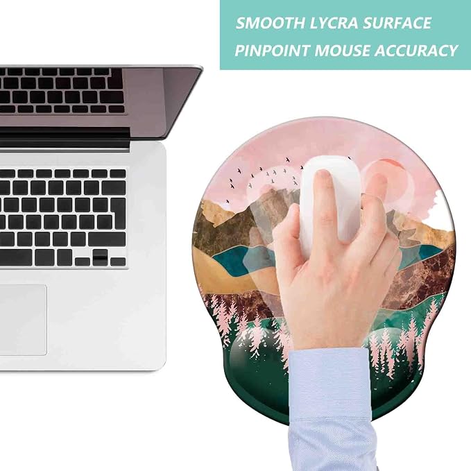Mouse Pad with Wrist Support, Ergonomic Mouse Pad with Memory Foam Wrist Rest Cushion, Non-Slip Rubber Base Gaming Mice Pad for Home Office Computer Laptop, Sunrise