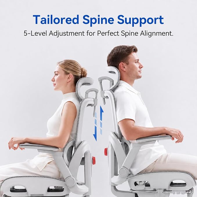 SIHOO B300 PRO Ergonomic Office Chair, High Back Mesh Computer Chair, White | 3D Wide Headrest, 6D Flip-Up Rotatable Armrests, Adaptive Lumbar Support, 135° Reclining Home Office Desk Chair
