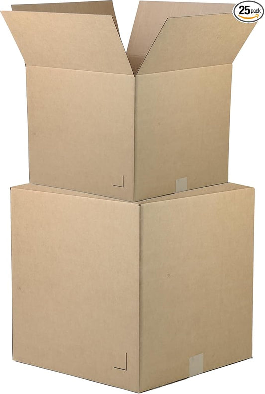 The Boxery Moving Boxes Multi-Depth 17.25” x 11.25” x 12” | 25-Pack Brown/Kraft Durable Corrugated Cardboard Box for Packing & Storage, Eco-Friendly, Made in the USA