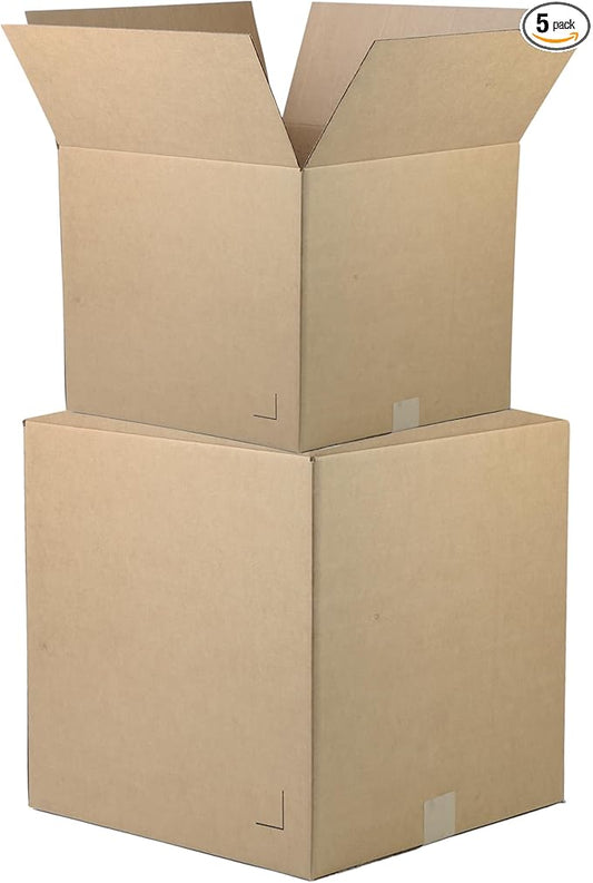 The Boxery Moving Boxes Small 12” x 12” x 12” Corrugated Moving Boxes – 5 Pack | Durable, Recyclable, Flat-Shipped Cartons for Moving & Storage