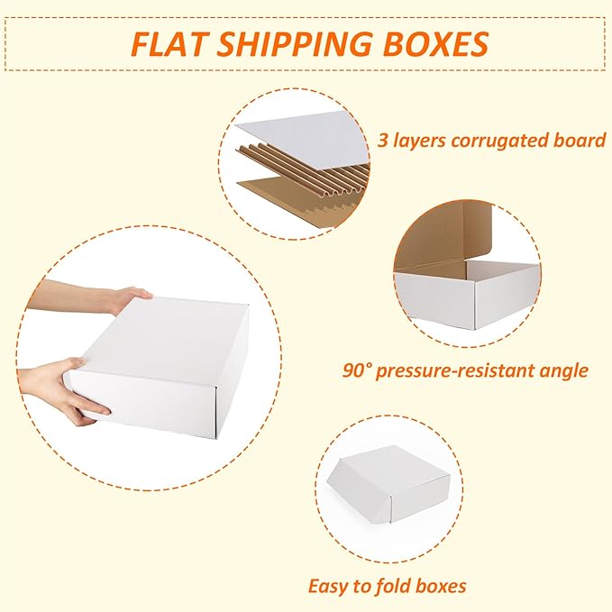 HORLIMER 13x10x4 inches Shipping Boxes Set of 15, White Corrugated Cardboard Box Literature Mailer, 15 Stickers Included