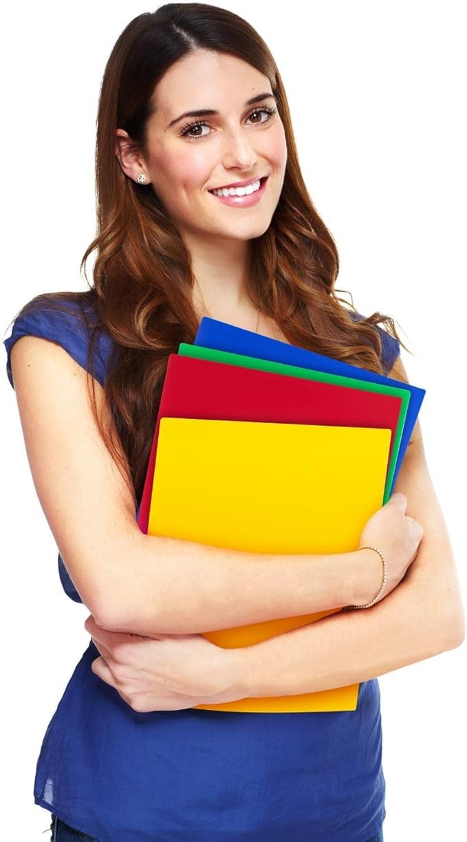 Dunwell Plastic 2-Pocket Folders (24 Pack, Assorted Colors), 8.5x11 Document Folders for School and Office, Heavy Duty Poly, Long Lasting, Includes Labels
