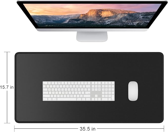 Dapesuom Large Gaming Mouse Pad, Extended Mouse Mat with Stitched Edges, Full Size Keyboard Pad with Non-Slip Base, Big XXL Computer Desk Mats for Gamer, Laptop, Office, 35.5 x 15.7in, Jet Black