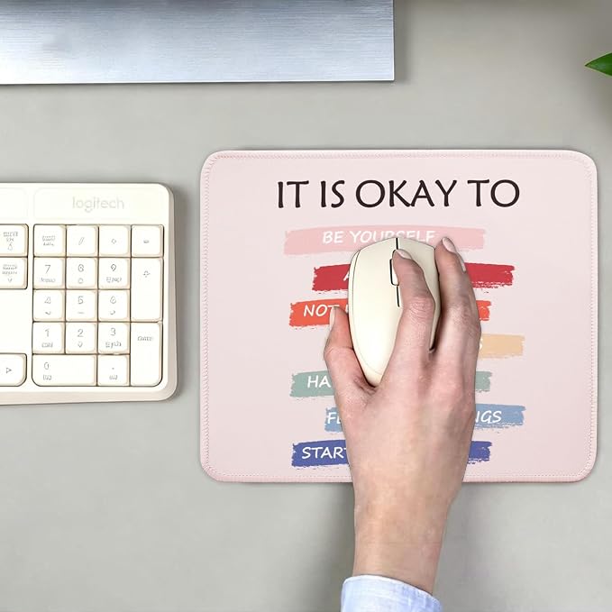 Mouse Pad for Desk with Stitched Edge, Premium Cute Washable Mouse Pads. Computer Mousepad with Non-Slip Rubber Base, Mousepads for Laptop, 9.25x7.75x0.12 inch (It's OK)