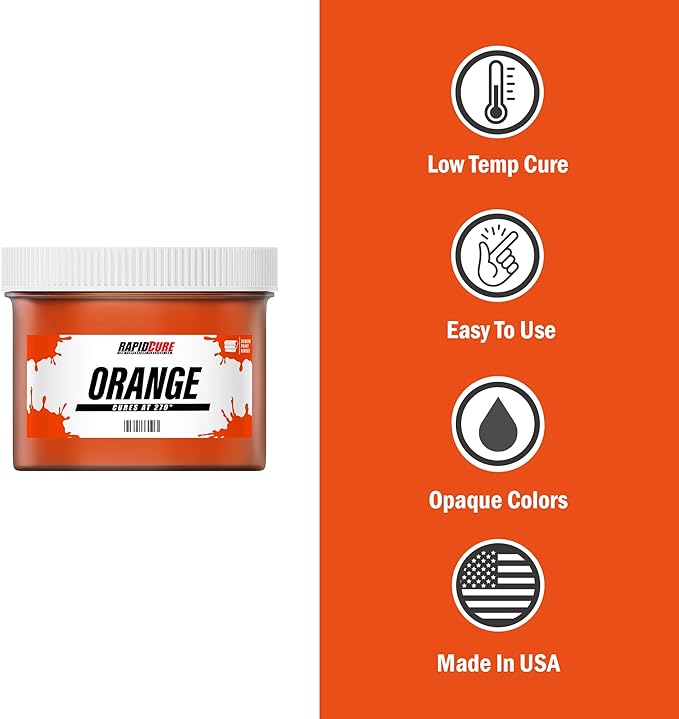Rapid Cure® Screen Printing Ink Orange (Pint - 16oz.) - Plastisol Ink for Screen Printing, Fast Curing Fabric Paint - Screen Print Direct®, USA Made