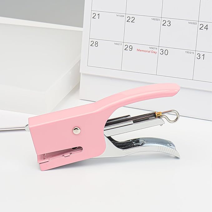 Pink Plier Stapler & 1000 No.10 Rose Gold Staples | 15 Sheet Capacity Staples for Office School Home Desk Accessories Supplies