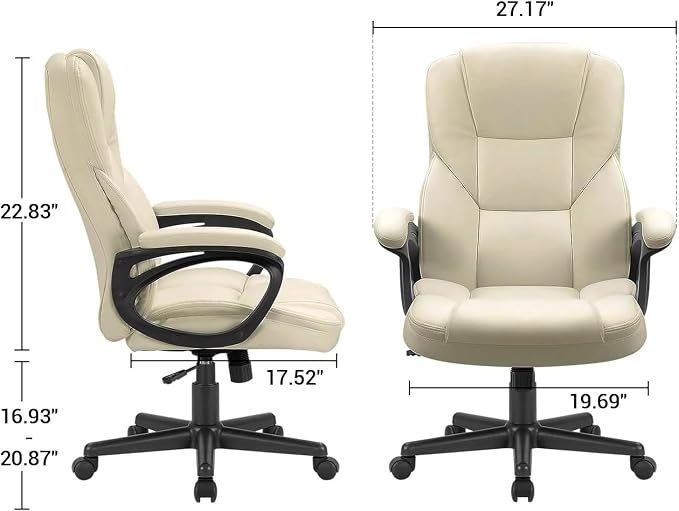 Furmax Office Executive Chair High Back Adjustable Managerial Home Desk Chair, Swivel Computer PU Leather Chair with Lumbar Support (1, Beige)
