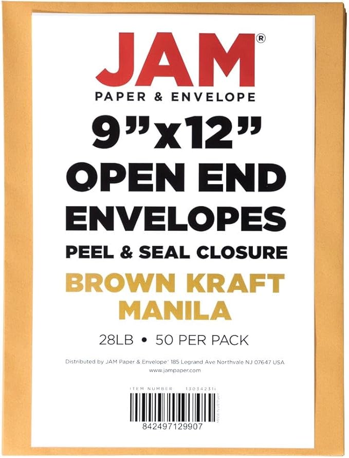 LUXPaper 9 x 12 Open End Envelopes | Peel & Press | Brown Kraft | 28lb. Text | 50 Qty