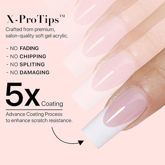 SXC Cosmetics French Tip Press On Nails Pink Extra Short Square 150 Pieces in 15 Sizes Ultra Fit with Pre-applied Tip Primer and Base Coat, No Need to File Fake Nails for Nail Art DIY X-Pro Tips