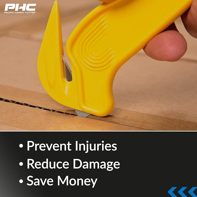 Pacific Handy Cutter Metal Detectable Disposable Film Cutter | Safety Box Cutter & Tape Splitter | Sharp & Durable Steel Blade | Perfect for Cryovac, Plastic Bags, & Shrink Wrap | Blue