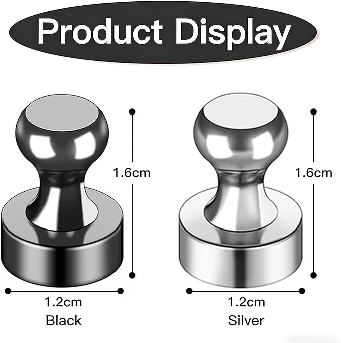 Strong Fridge Magnets, 20 Pcs, 12 x 16mm, Silver, Heavy Duty Magnetic Push Pins for Refrigerator, Whiteboard, Office, Classroom, Kitchen & Locker Decor