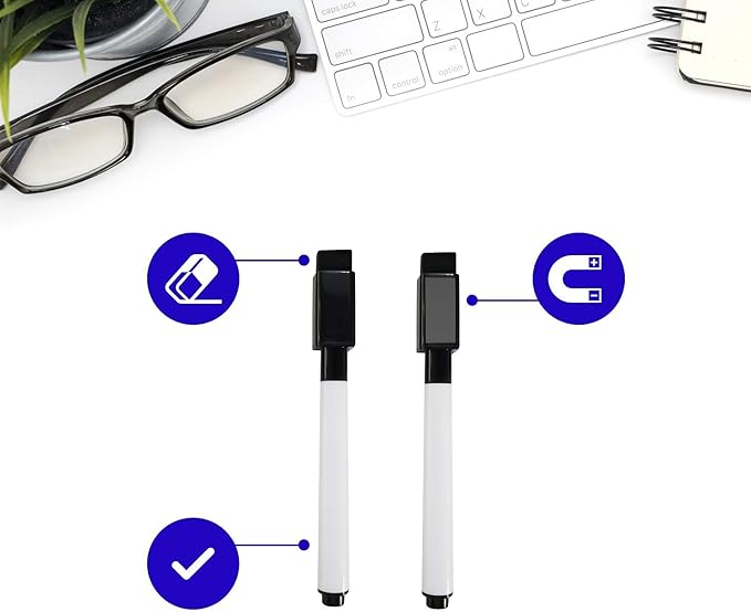 Flexible Magnets Dry Erase Markers - Magnetic Whiteboard Markers with Cap Mounted Eraser - Markers For Dry Erase Board - Fine Tip Marker For Whiteboard Low Odor (50)