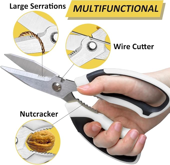 Scissors Heavy Duty Set, Ultra Sharp Stainless Steel Shears with Protective Cover, Easy Cutting Cardboard, Wires, Fabric, Leather, Iron Mesh (White)