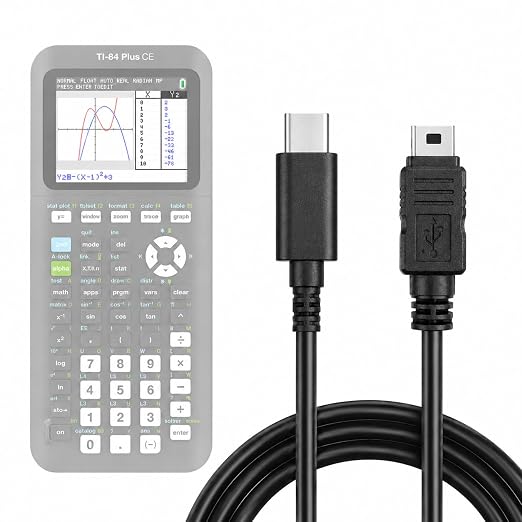 TI-84 Plus CE Charger Cable, USB-C to Mini USB Charge & Sync | Reliable USB-A to Mini USB Charge & Sync cable for TI-84 Plus CE calculators.