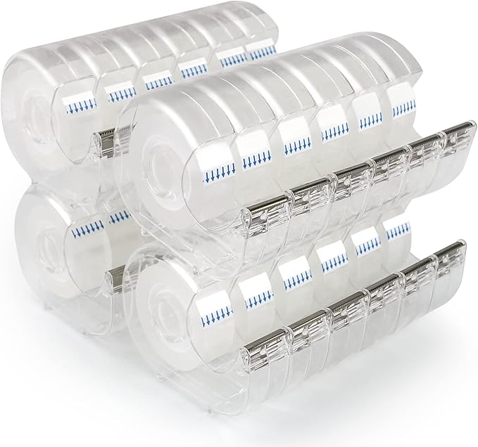 24 Pcs Transparent Tape with Dispenser, Clear, 0.7"x1000" | Refillable Clear Dispensers, Office Tape Rolls for Craft Jobs, Gift Wrapping, Repairing, Home & School