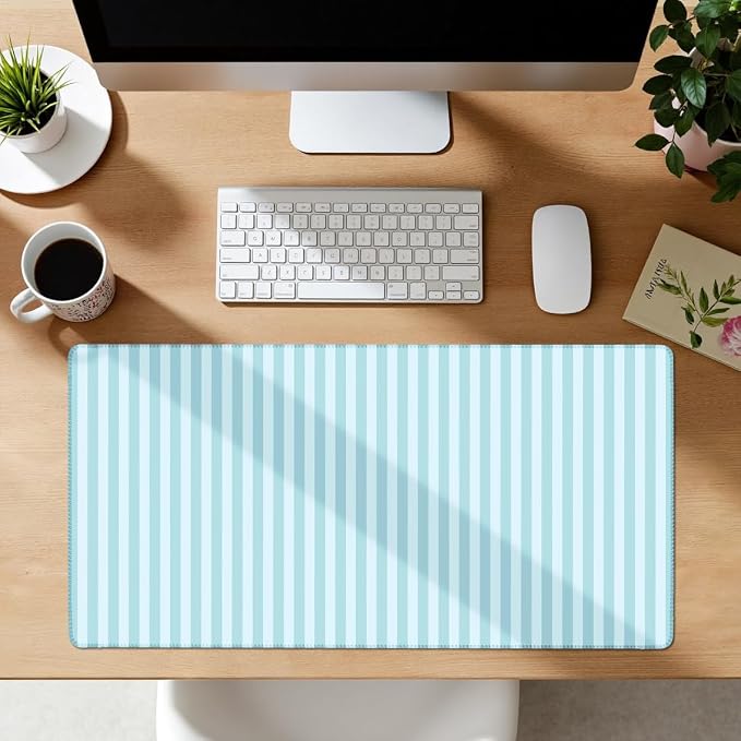 Sky Blue Striped Desk Mat Cute Pastel XXL Large Gaming Mouse Pad Desk Pad Kawaii Aesthetic Home Office Decor Cozy Keyboard Laptop Computer Mat