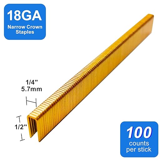 18 Gauge 1/4" Narrow Crown Staples, Galvanized Upholstery Staples for 18 GA Pneumatic or Electric Stapler or Staple Gun (1/2"-1800 PCS)