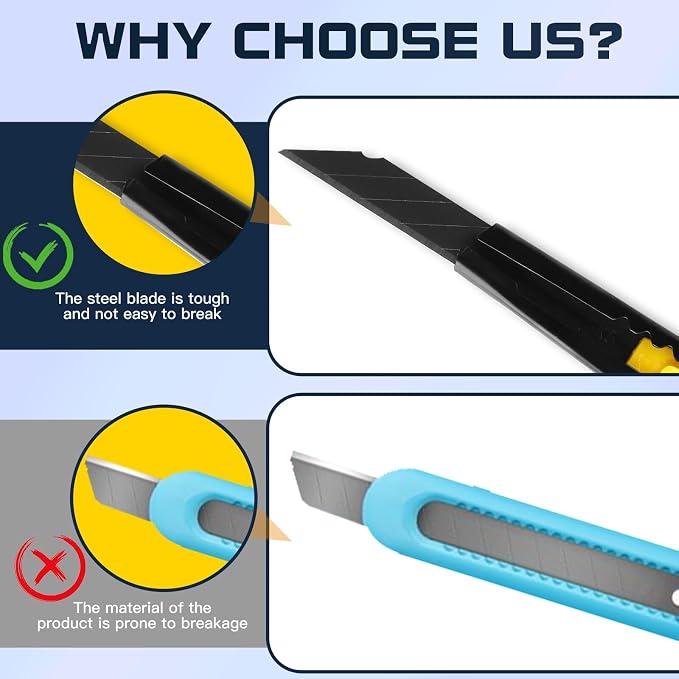 Quick Change Utility Knife, 4Pcs Lightweight Box Cutter with 10 Extra Blades, Tool-Free Refill Art Knife, Retractable Compact Razor Knife for Office & Home Use