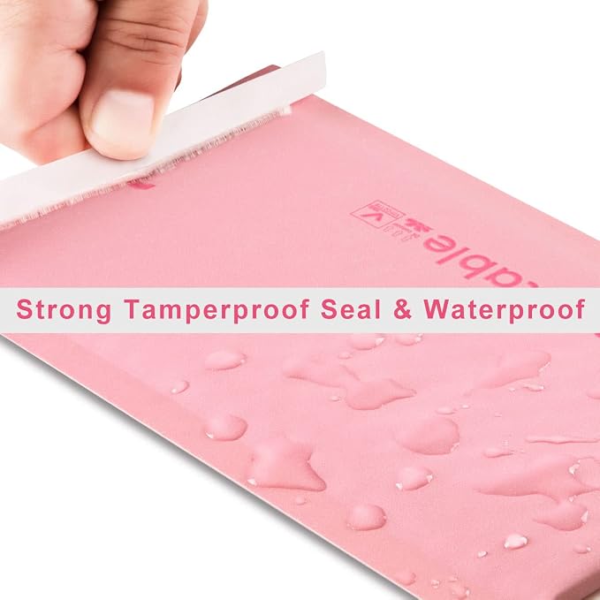 KTOB 4x8 100% Biodegradable Bubble Mailers | 25 Count Pink #000 Compostable Padded Packaging Wrap Envelopes Pouches Eco Friendly Self Seal Bags