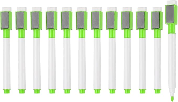 PATIKIL Magnetic Whiteboard Pen, Fine Tip Dry Erase Green White Board Markers with Eraser Whiteboard Calendar Supplies for Classroom Office, 12 Pcs, 0.5-1mm Tip