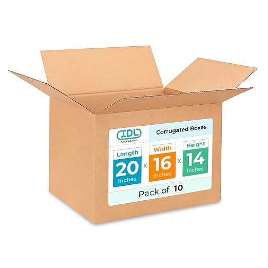 Large Shipping & Moving Boxes 20x16x14 inches (10-Pack) - Extra Strength 200 lb vs Regular - Corrugated Moving Boxes for USPS/UPS/FEDEX - Cardboard Moving Box - Box for Moving by IDL Packaging | Extra Strength 200 lb vs Regular - Corrugated Moving Boxe...
