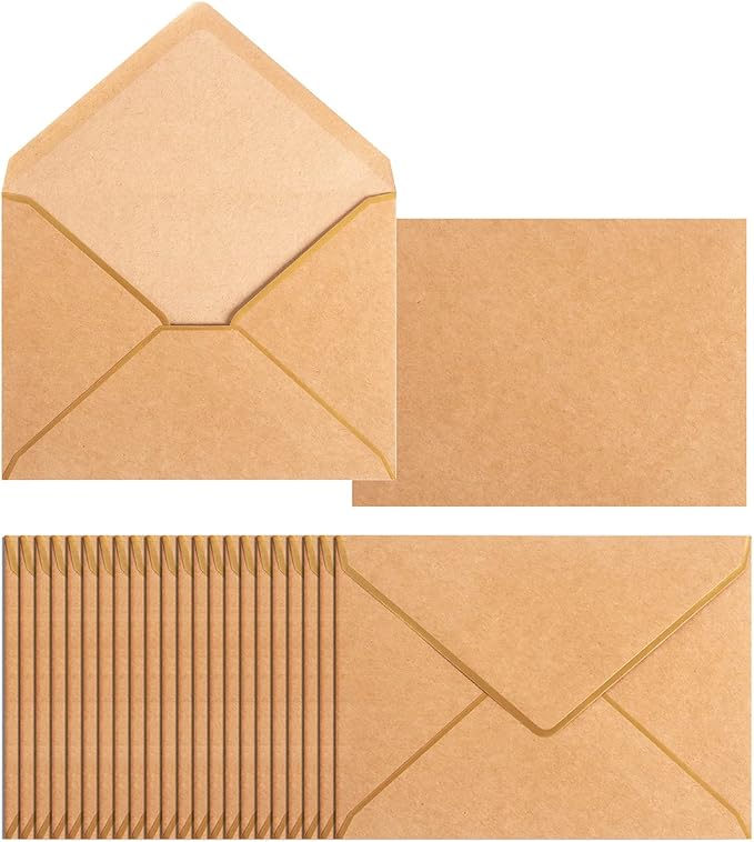 50 Pack A7 Envelopes Brown 5 x 7 with Gold Border | Self-Adhesive, V Flap, For Wedding, Graduation, Baby Shower, Parties, Invitations