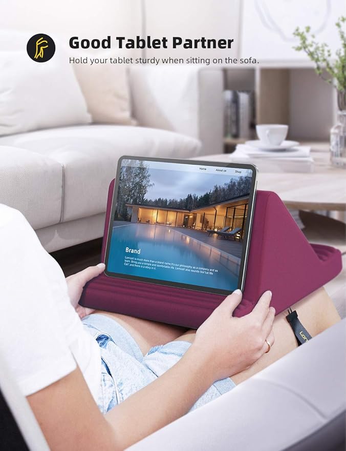 Lamicall Tablet Pillow Stand, Pillow Soft Pad for Lap - Tablet Holder Dock for Bed with 6 Viewing Angles, for iPad Pro 9.7, 10.5, 11, 12.9 Air Mini 4 3, Kindle, Galaxy Tab, E-Reader, Purplish Red